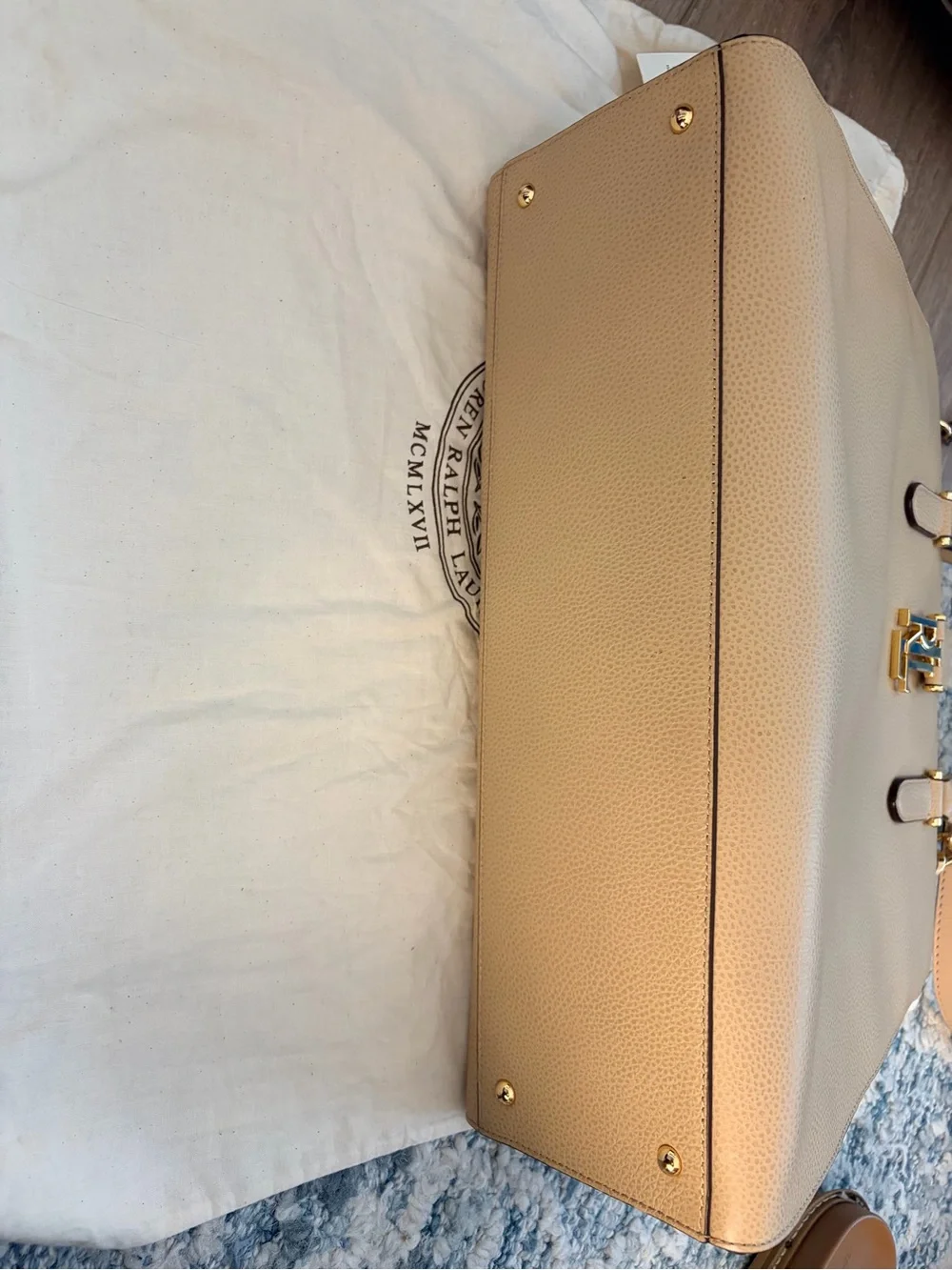 Ralph Lauren Beige Carrington Brigitte Pebbled Leather Bag w/ Dust Bag